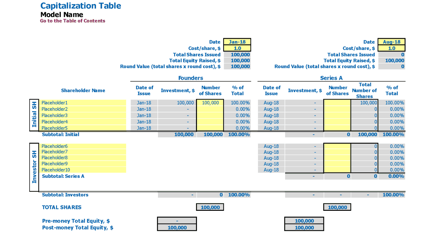 Clinical Lab Cash Flow Projection Excel Template Capitalization Table
