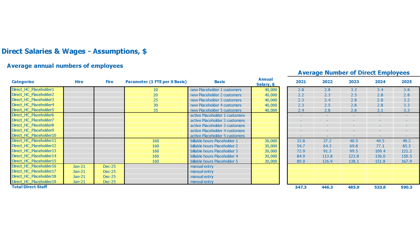 Drone Photography Cash Flow Projection Excel Template Direct Wages Assumptions