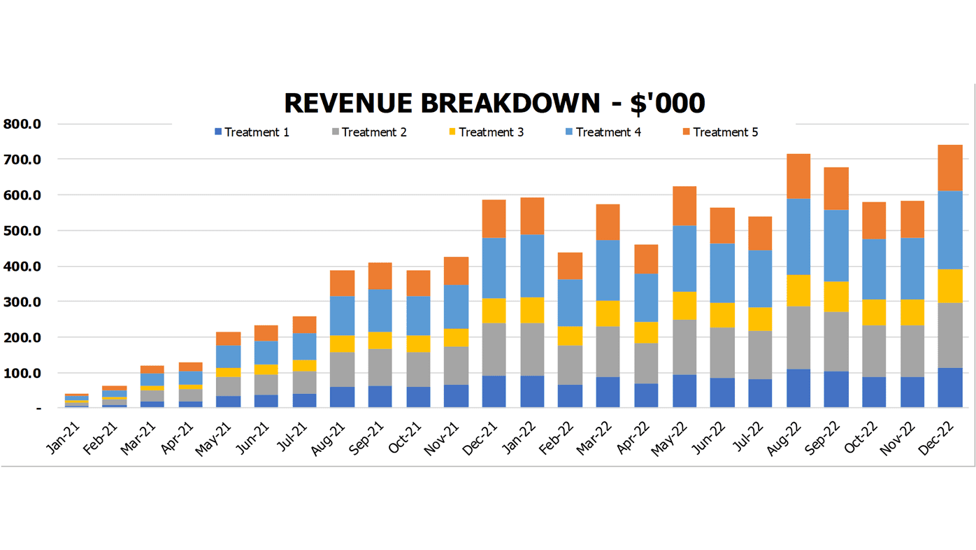 Dermatology Center Cash Flow Projection Excel Template Financial Charts Revenue Breakdown