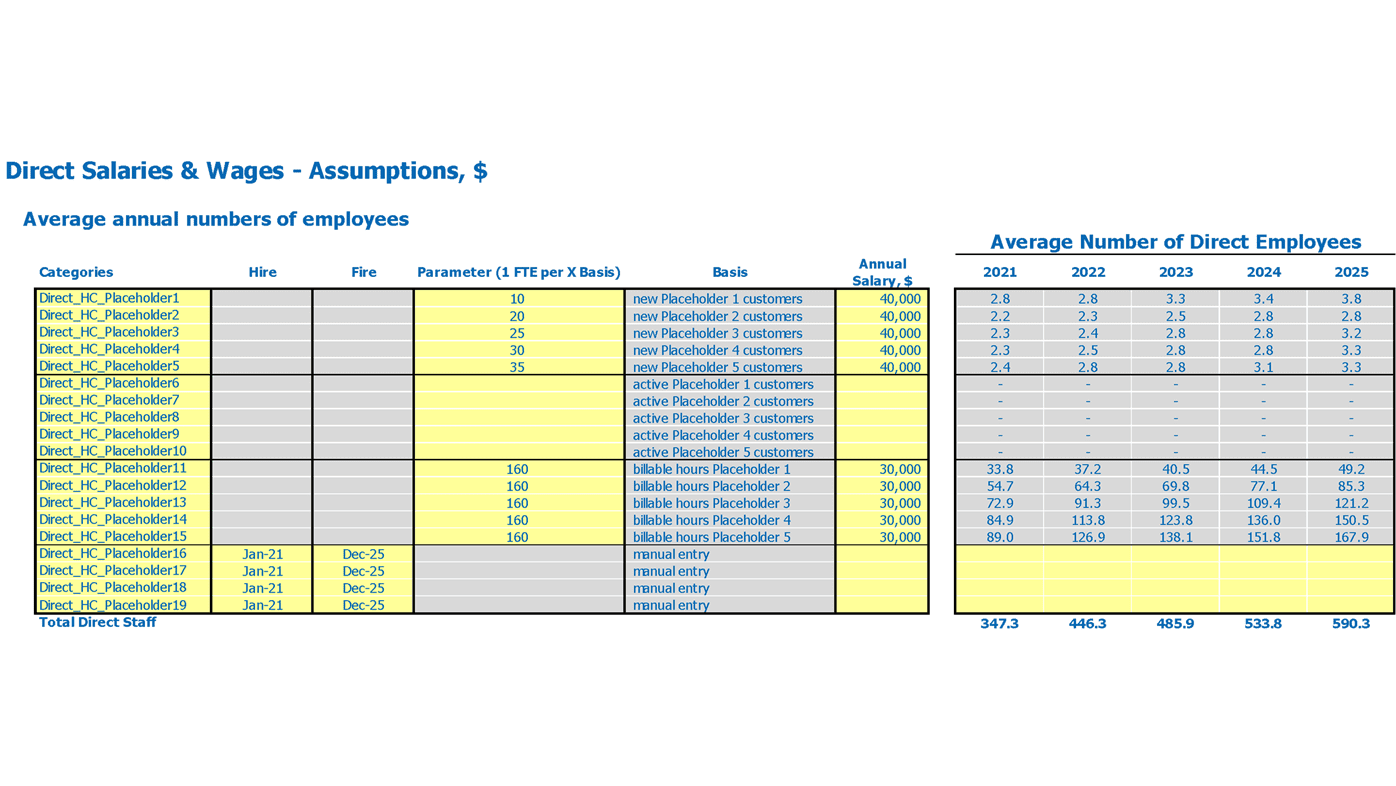 Personal Training Cash Flow Projection Excel Template Direct Wages Assumptions