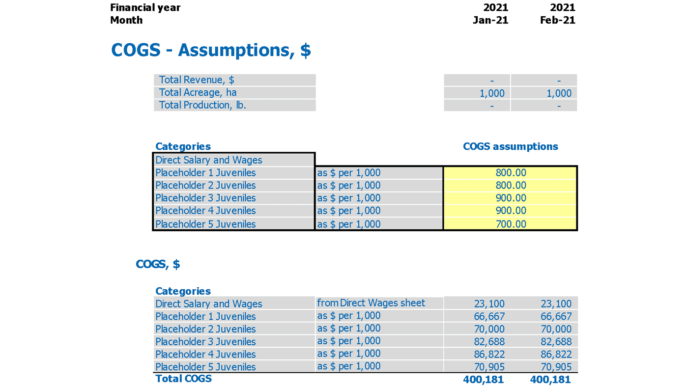 Oyster Farming Cash Flow Projection Excel Template Cost Of Goods Sold Cogs Inputs