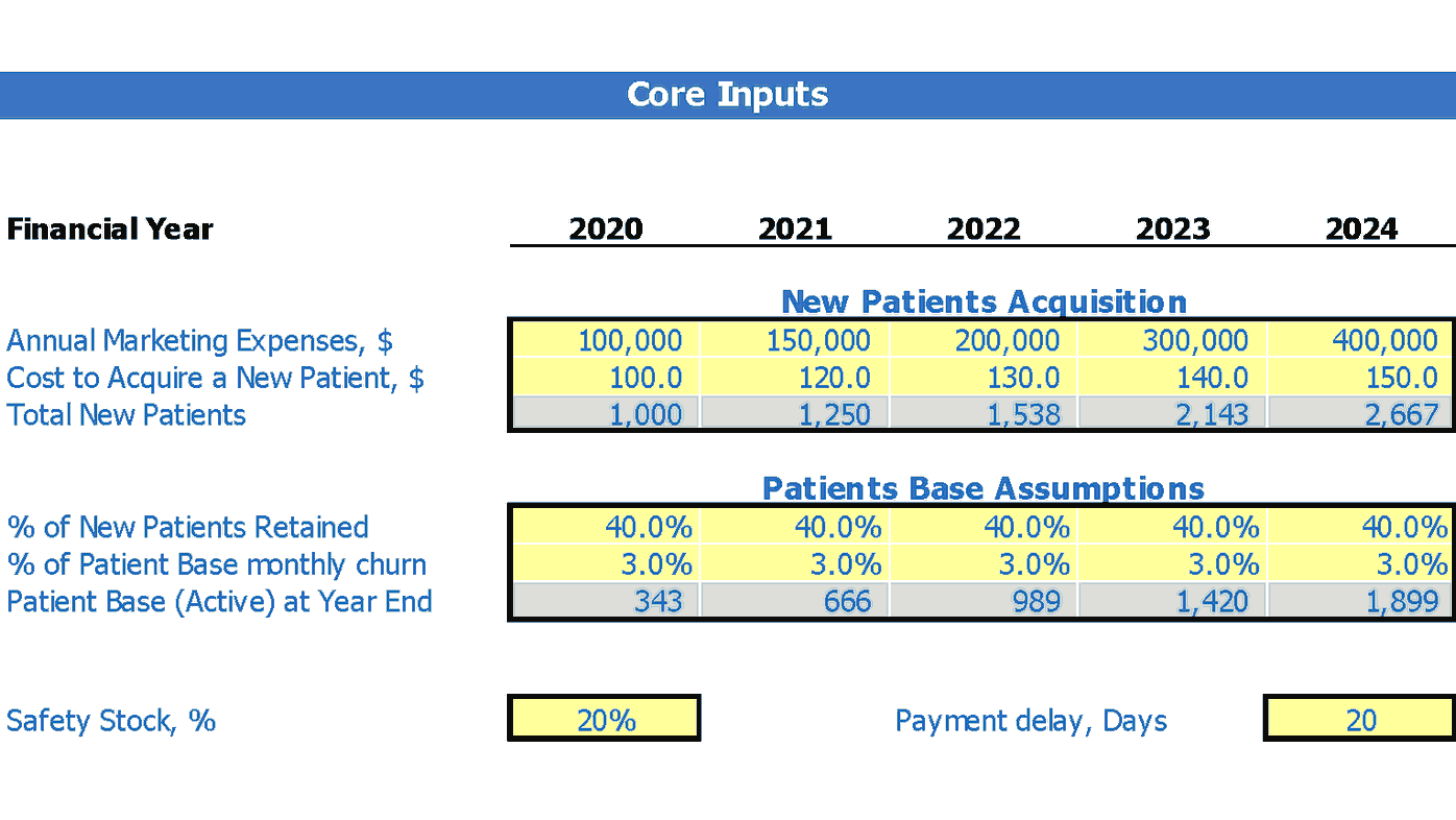 Gynecology Financial Forecast Excel Template Dashboard Core Inputs