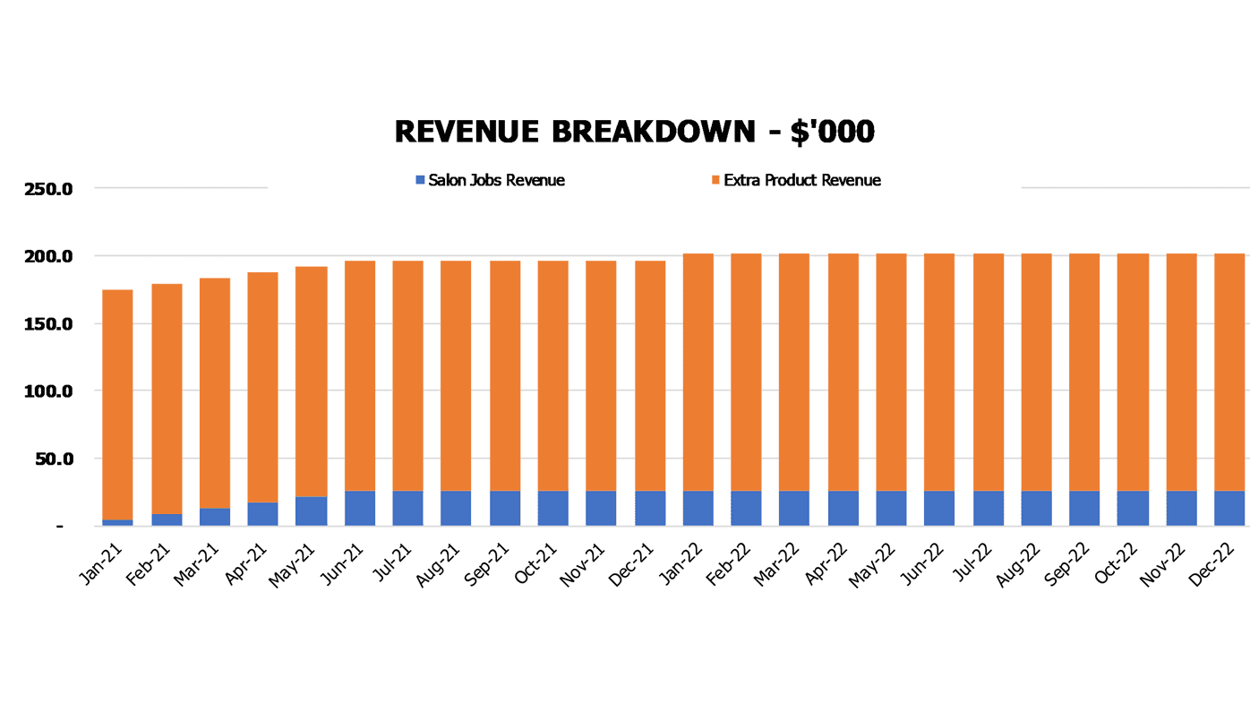 Mobile Massage Salon Cash Flow Projection Excel Template Financial Charts Revenue Breakdown